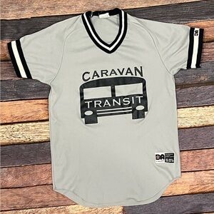 Vintage 1990s Caravan Transit Bus Gray Softball Baseball Sports Jersey